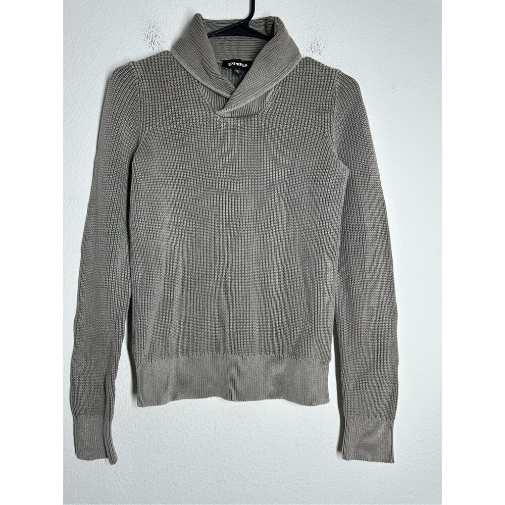 Express Sweater Mens Gray Shawl Collar Chunky Knit Long Sleeve Cotton Sz XS
